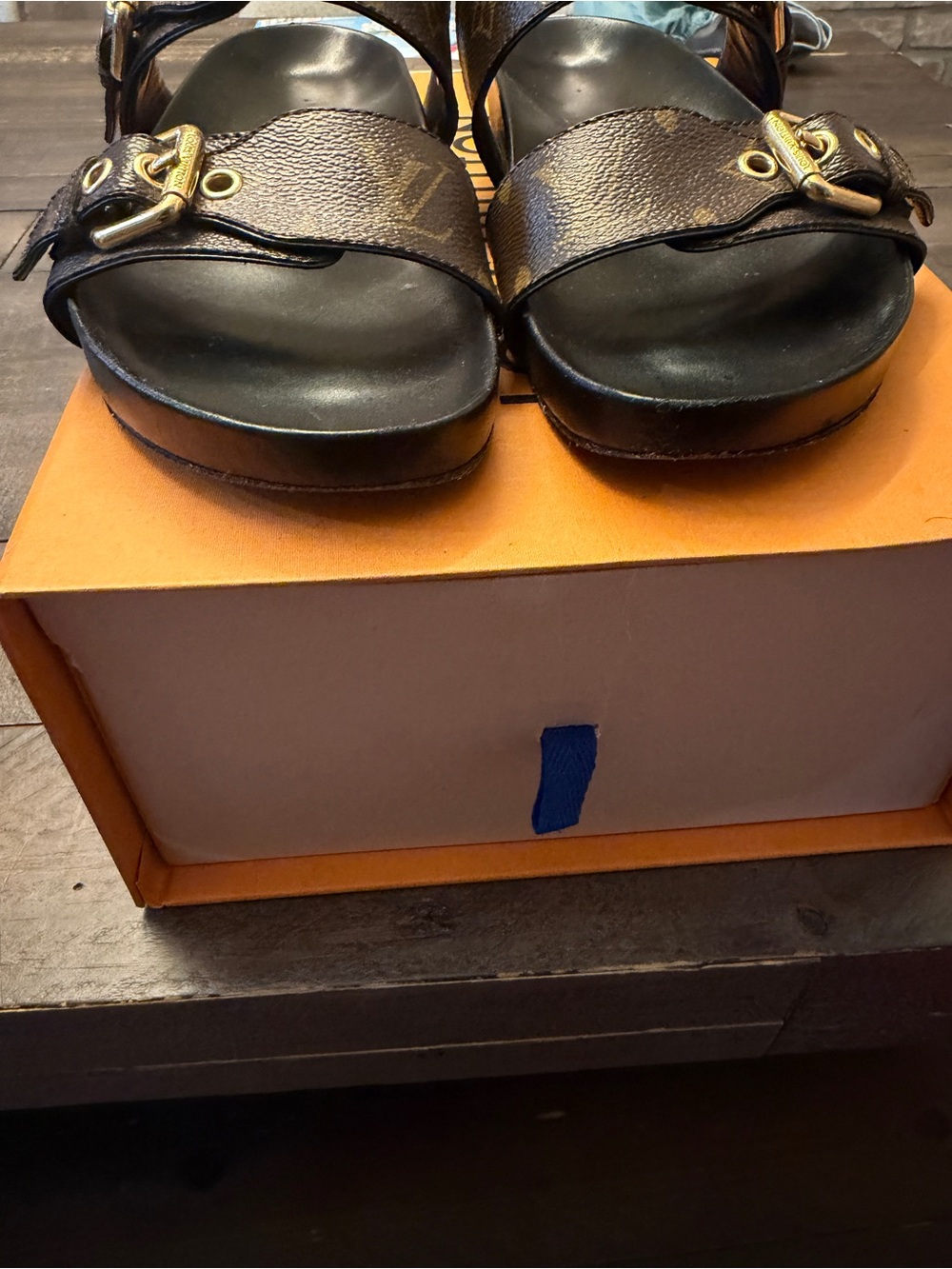 Louis Vuitton Brown Monogram Double-Buckle Slide Sandals - Picture 4 of 6